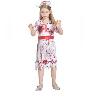 Ikali Girls Zombie Nurse Dress Headband 2 Piece Halloween Costume Size 7-8 Scary